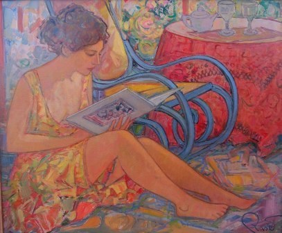 &quot;La lectura&quot;, óleo s / t, 81 x 100 cm.